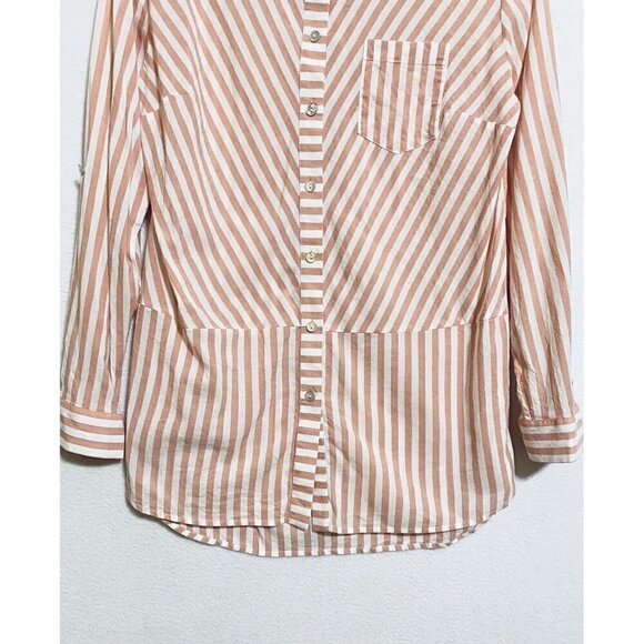 Soft Surroundings Top Womens Medium Striped Button Up Tunic Red Lightweight - Picture 2 of 8
